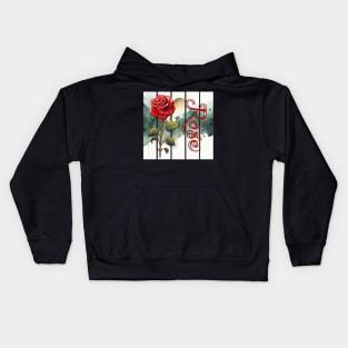 vintage rose with intricate text, watercolor art in the background Kids Hoodie